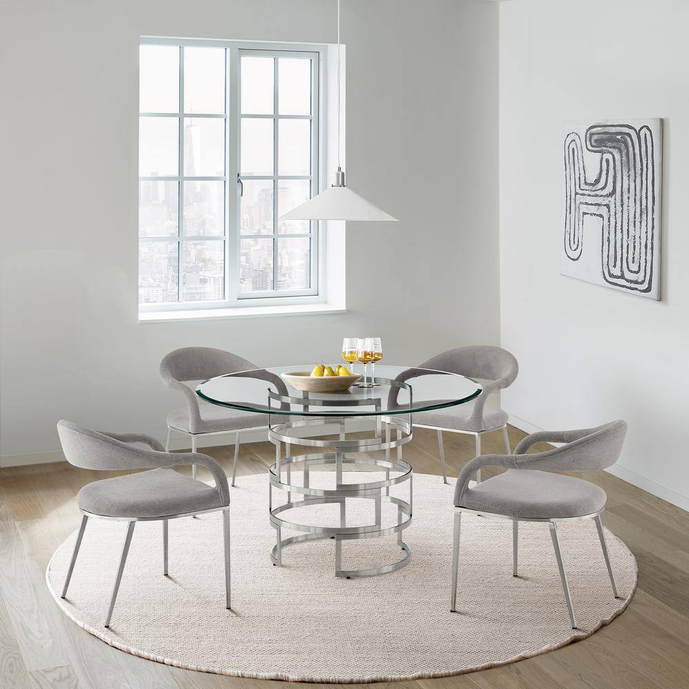 Diaz 48" Round Glass Dining Table with Stainless Steel Base
