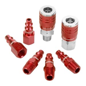 1/4 in. Coupler and Plug Kit Type D NPT in Red (7-Piece)