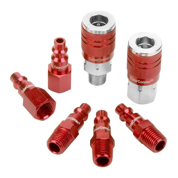 ColorConnex 1/4 in. Coupler and Plug Kit Type D NPT in Red (7-Piece)