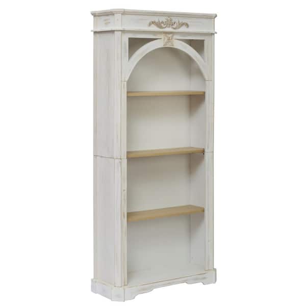 Vintage 65 in. Tall White Wood 3-Shelf Accent Bookcase with Storage
