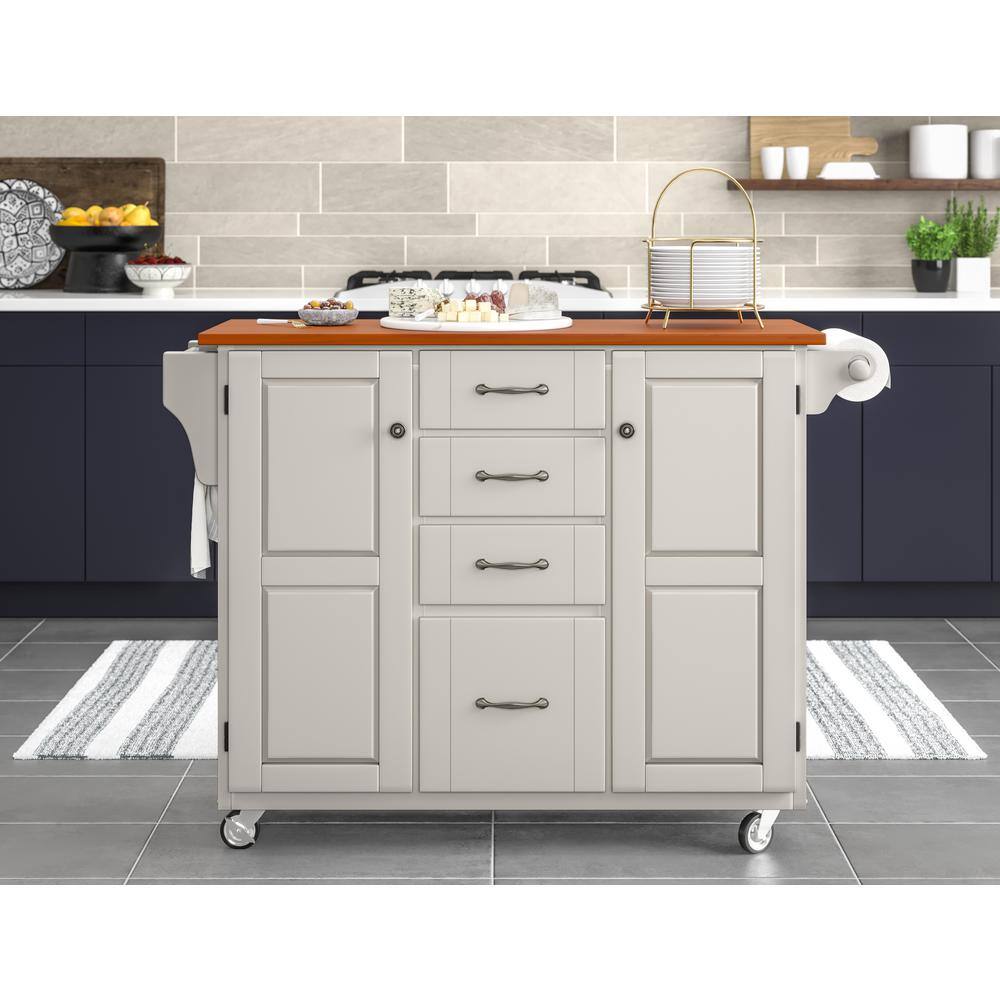 White and Oak Wood Top Kitchen Cart with Spice Rack