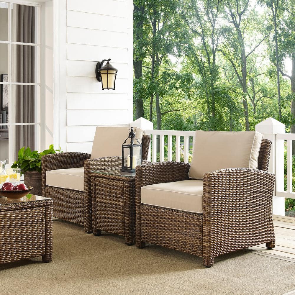 Bradenton Sand and Brown 3-Piece Outdoor Wicker Seating Set