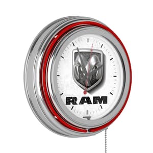Neon Wall Clock Logo White and Red with Pull Chain-Pub Garage or Man Cave Accessories Double Rung Analog Clock