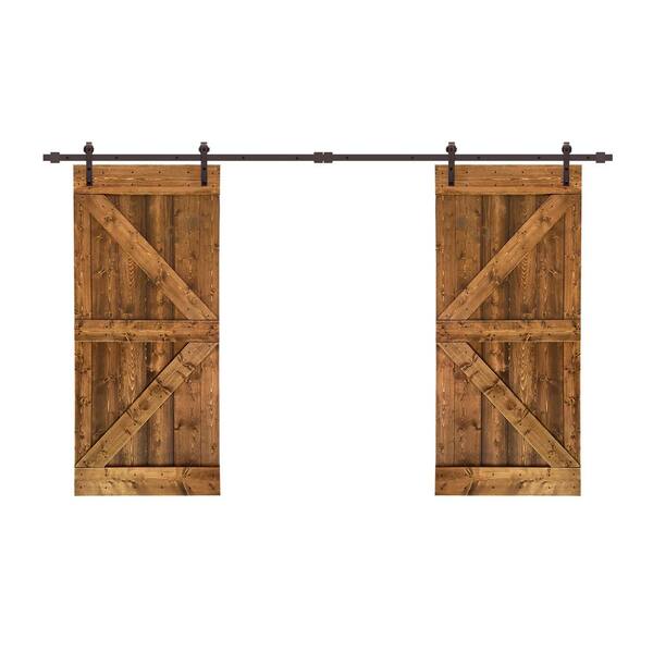 Calhome 60 In X 84 In K Series Walnut Stained Solid Knotty Pine Wood Interior Double Sliding Barn Door With Hardware Kit Swd11 Ab 79 2 Dr Diy K30bt 2 Cnnt Ab The Home Depot
