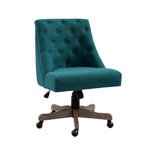 Jovita Teal Button-Tufted Upholstered 17.5 in.-21.5 in. Adjustable Height Swivel Task Chair with Solid Wood