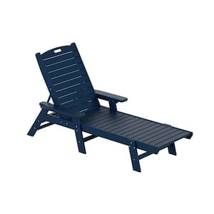 Harlo 3-Piece Navy Blue Fade Resistant HDPE Plastic Reclining Outdoor Patio Chaise Lounge Arm Chair and Table Set