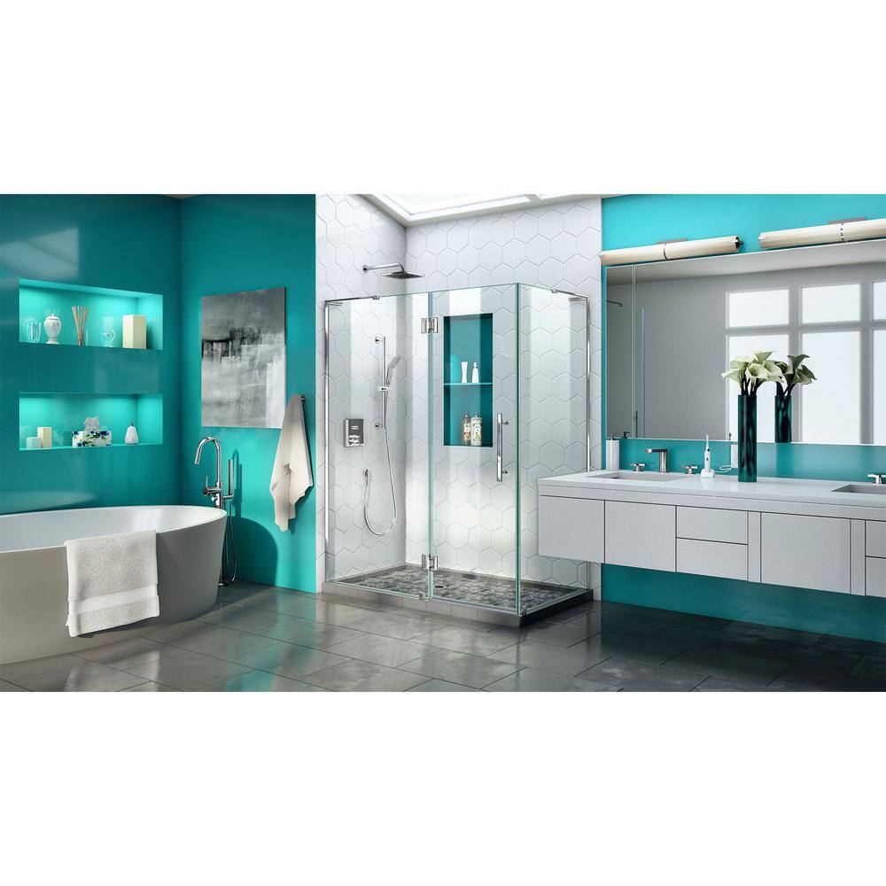 Quatra Plus Frameless Clear Glass Hinged Shower Enclosure with Black Hardware