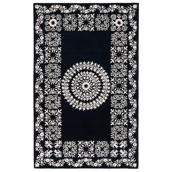 Empire 5 ft. x 8 ft. Black/Ivory Border Medallion Area Rug