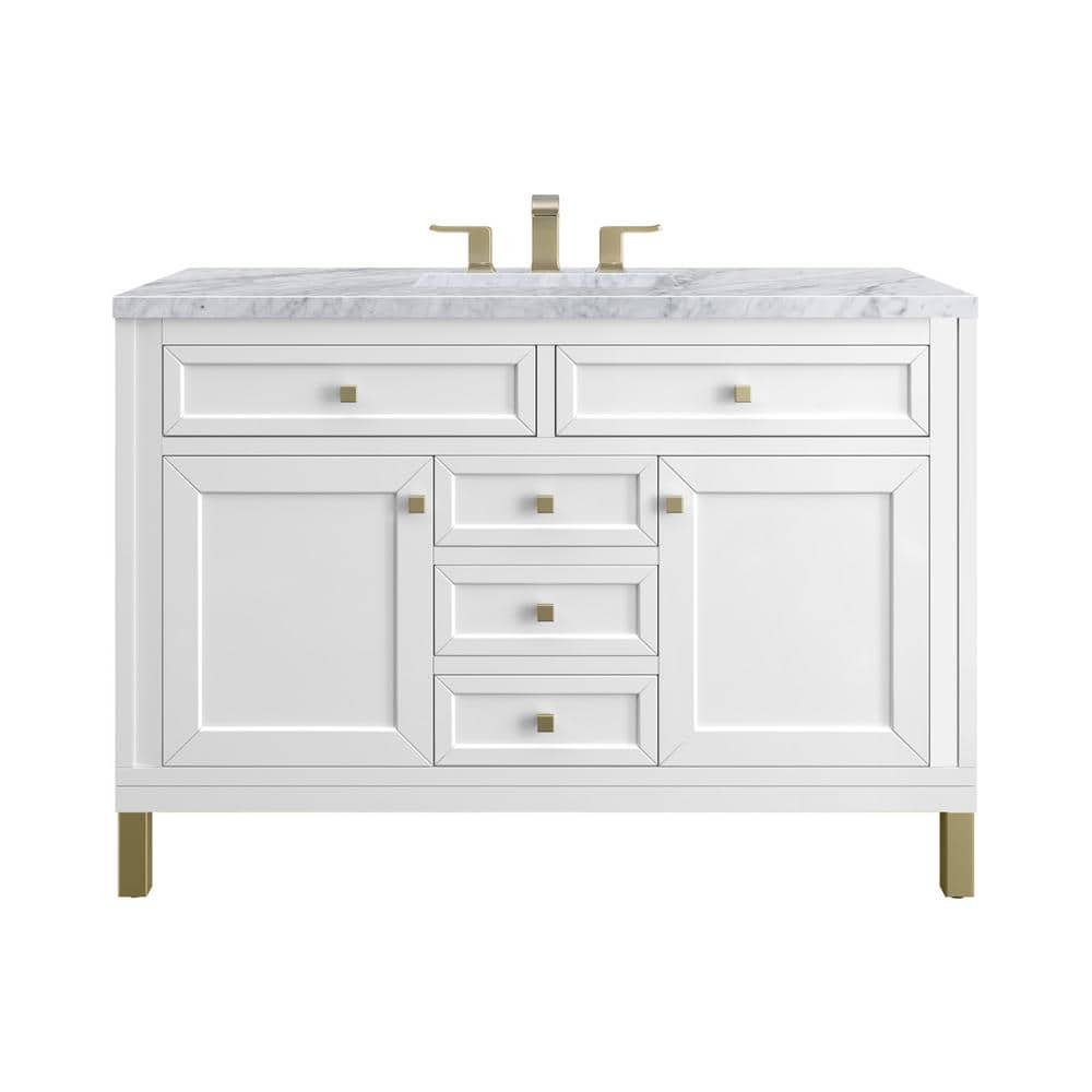 James Martin Vanities Chicago 48.0 in. W x 23.5 in. D x 34 in . H Bathroom Vanity in Glossy White with Carrara Marble Marble Top -  305-V48-GW-3CAR