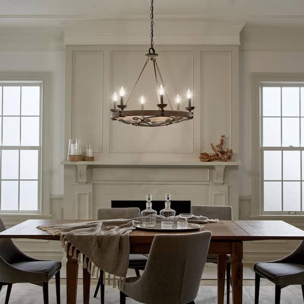 Taulbee 28.5 in. 6-Light Weathered Zinc Farmhouse Wagon Wheel Circle Chandelier for Dining Room