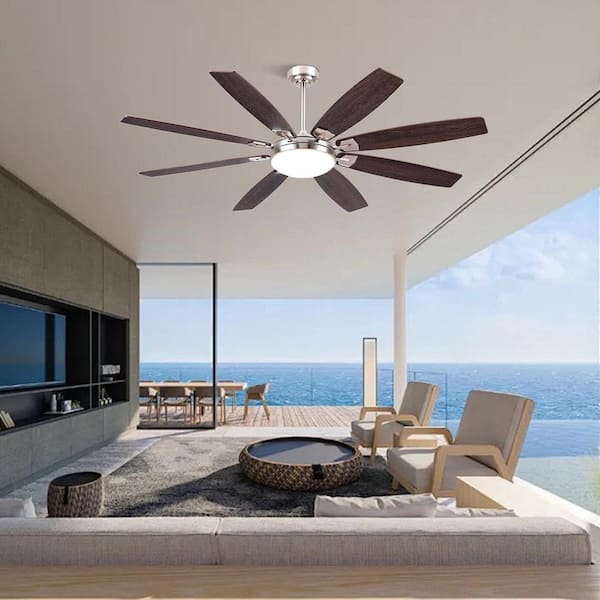 66 in. Indoor/Outdoor Modern Nickel 6 Speed Ceiling Fans with Dimmable 3 Colors Lights and Remote