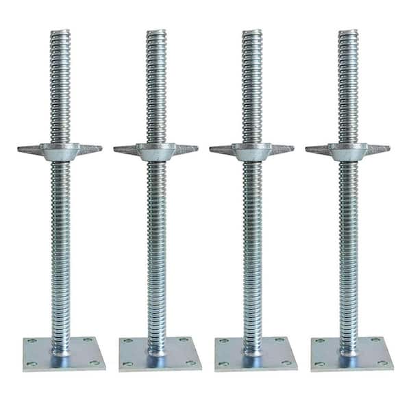NVNOO 18 in. x 1.2 in. Silver Adjustable Solid Screw Jacks with Base Plate for Baker-Style Scaffolding (4-Pack)