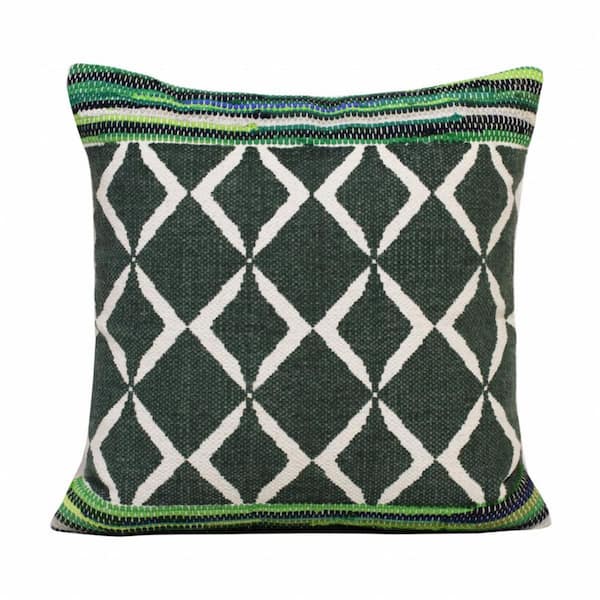 HomeRoots Blue, Green Geometric Polyester 20 in. x 20 in. Throw Pillow