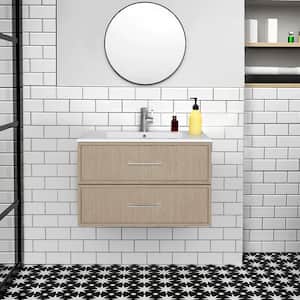 Cassidy 30 in. W x 18 in. D x 20 in. H Single Sink Wall Mounted Bath Vanity in Flavie with White Cultured Marble Top