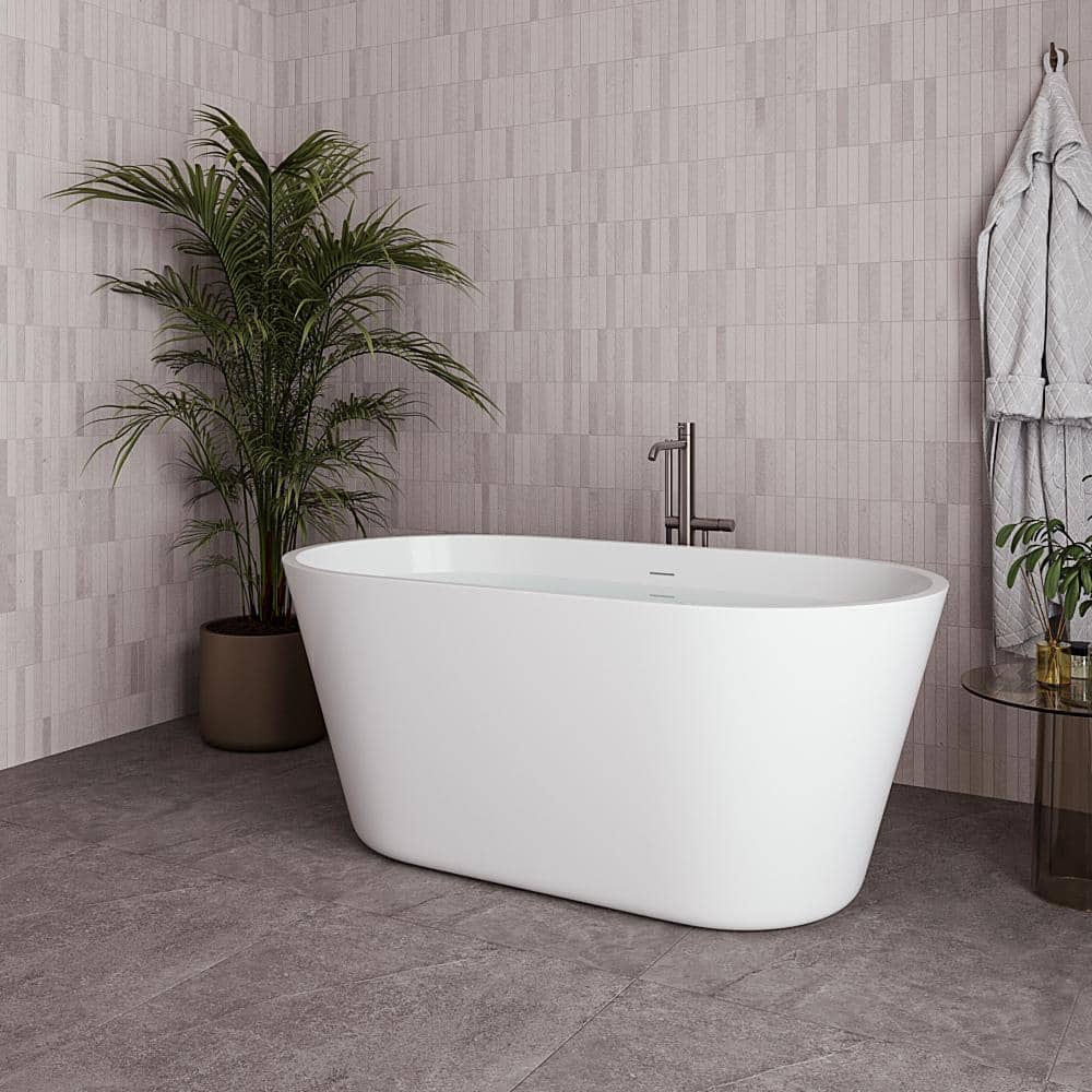 54" Glossy White Acrylic Freestanding Soaking Bathtub