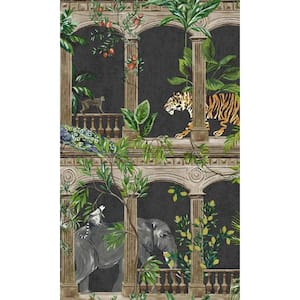 Black Ancient Inspired Tropical Shelf Liner Non-Woven Wallpaper Non-Pasted (57 sq. ft.) Double Roll