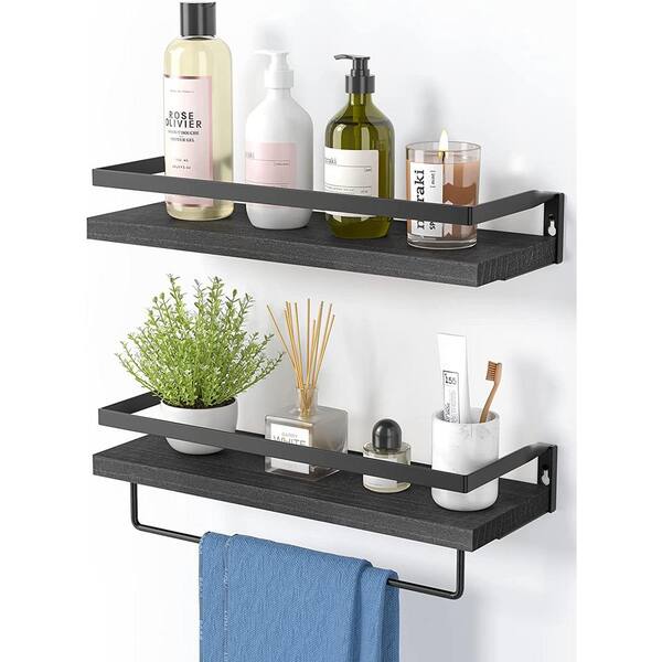 2 Pack Metal Wall Shelf Decor Floating Shelves,Bathroom Wall Mounted Shower  Storage Organizer Holder Rack for Kitchen Bathroom Bedroom Living Room,12 &  16 inch 