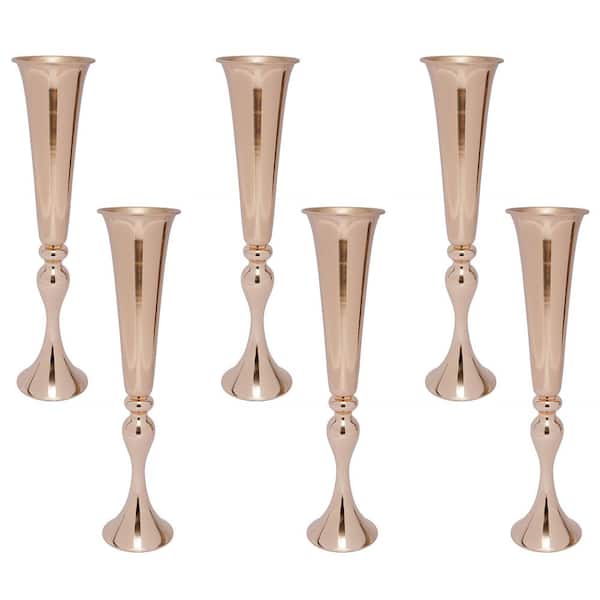 YIYIBYUS 22.2 in. Tall Metal Flower Holder Wedding Decoration Trumpet Vase in Gold (6-Pieces)