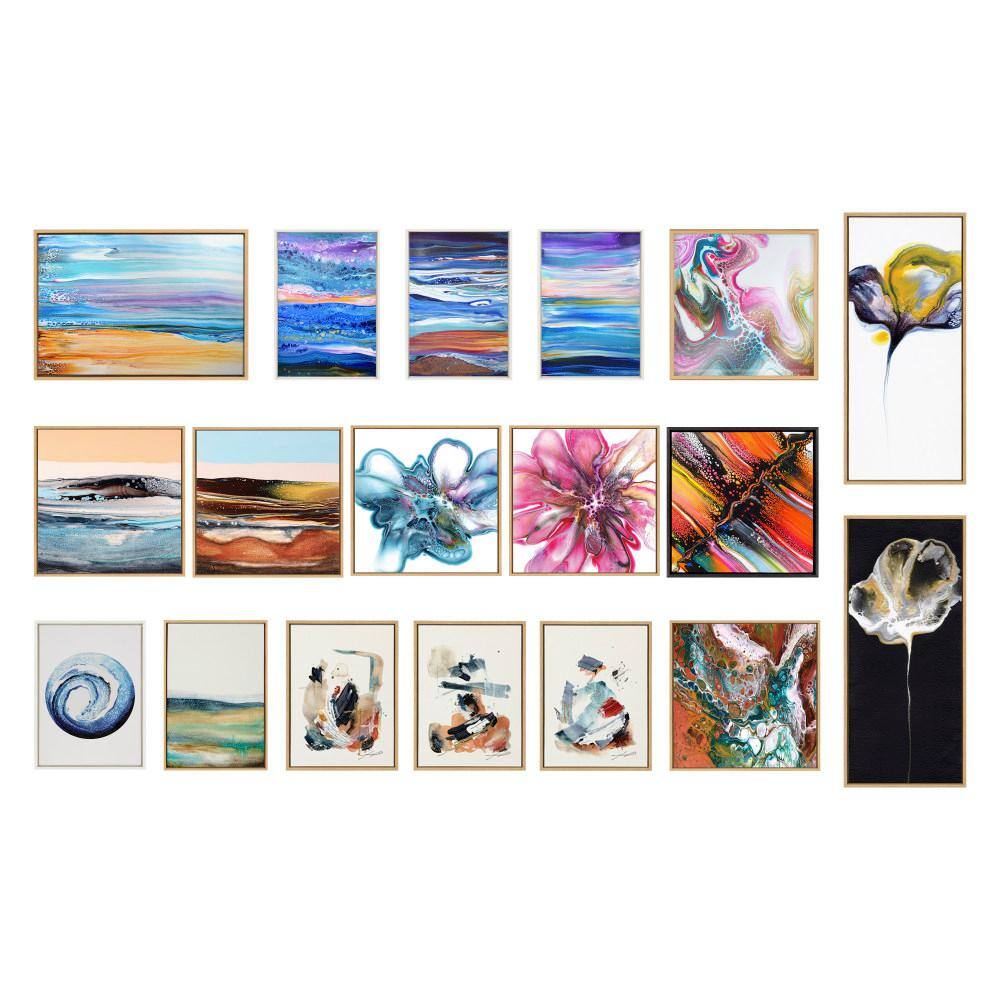 Foggy Mountain Abstract Landscape Canvas Print with Natural Frame