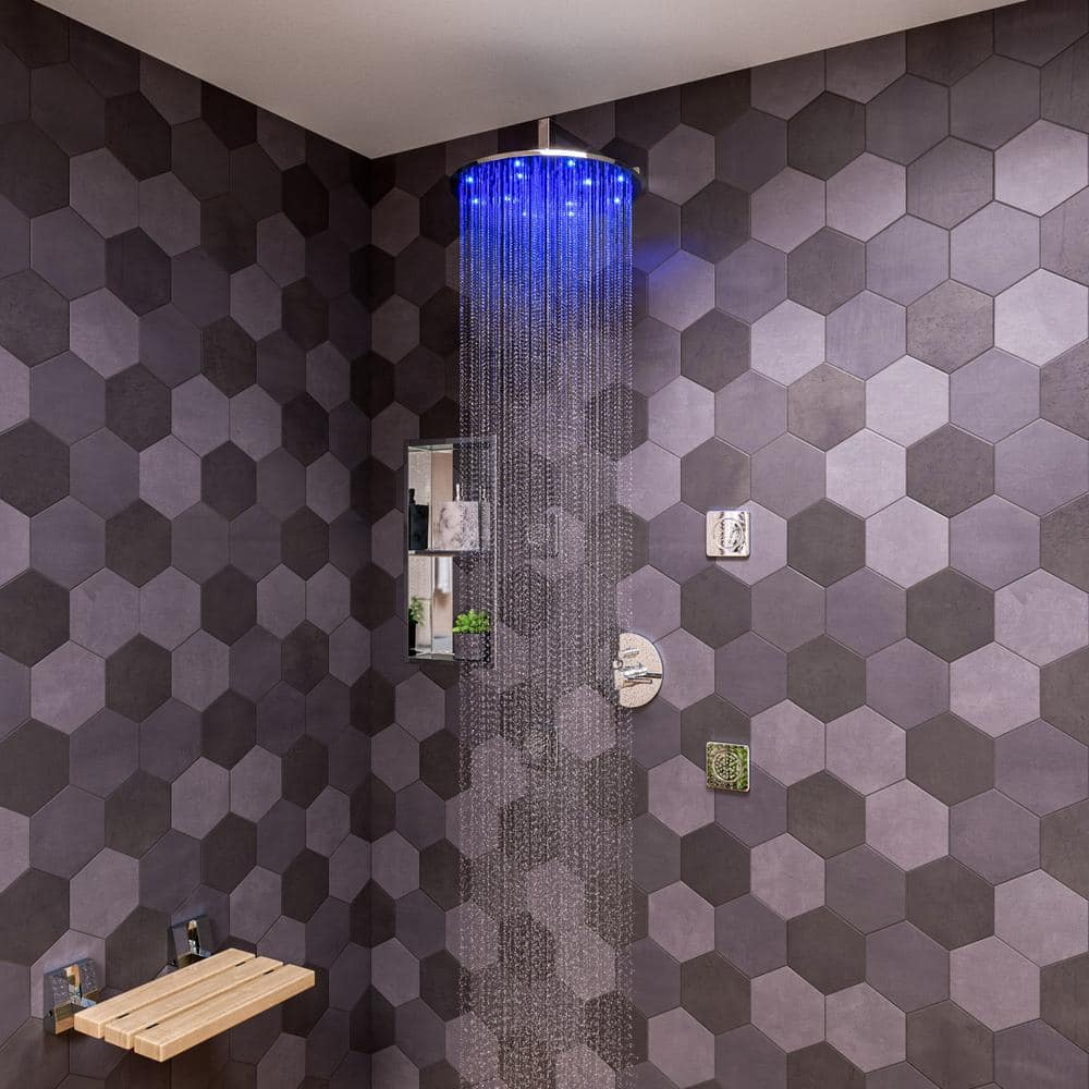 Polished Chrome LED Rain Shower Head with Temperature Control