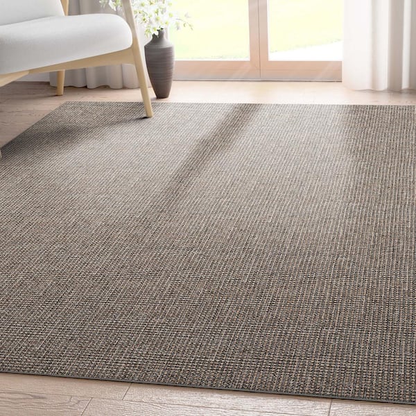 Grey 5 ft. x 7 ft. Flat-Weave Well-Jute Printed Airedale Farmohouse Solid and Striped Area Rug