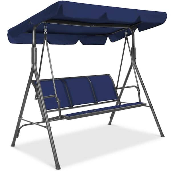Best Choice Products 2-Person Steel Adjustable Canopy Porch Swing with Textilene Fabric in Navy