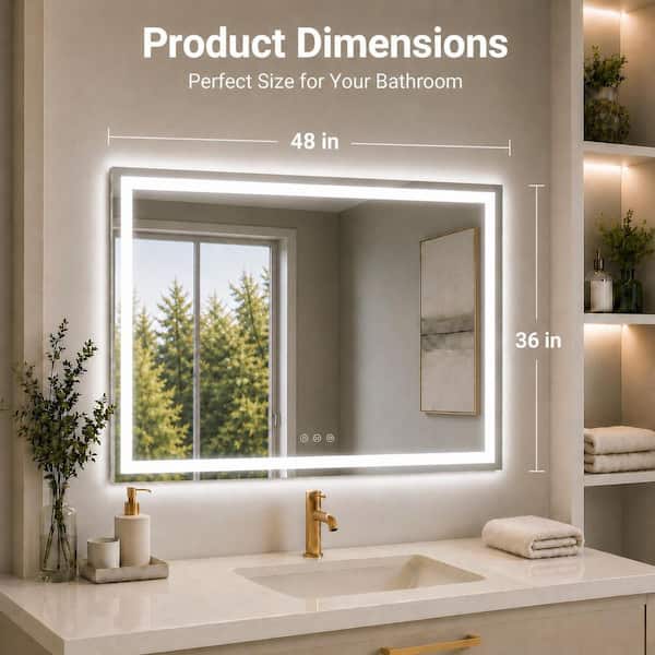 Luma Pro 48 in. W x 36 in. H Rectangular Frameless LED Light Dimmable Anti-Fog Wall Bathroom Vanity Mirror