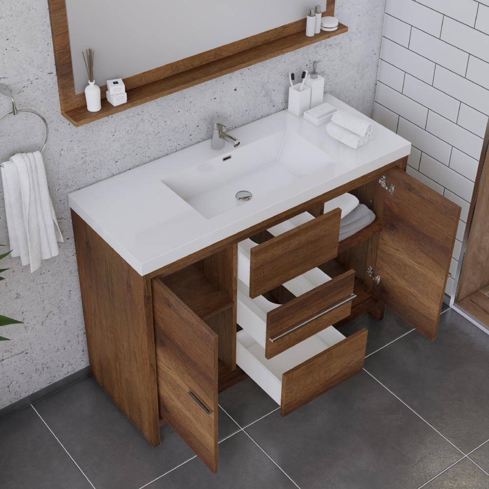 Rosewood Brown 48" Freestanding MDF Bathroom Vanity with White Sink