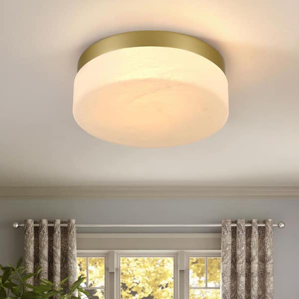 24W 5CCT 11.4 in. Gold and Frosted White LED Flush Mount Ceiling Light Fixture with Frosted Glass Shade