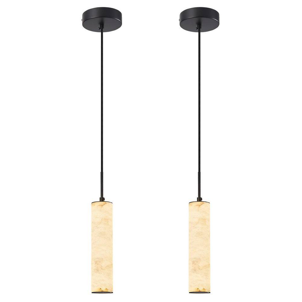 Natural Alabaster 7W 1-Light Black 3000K Integrated LED Pendant Lights With White Marble Long Tube Shade, 2-Pack price history on PriceWatchPro