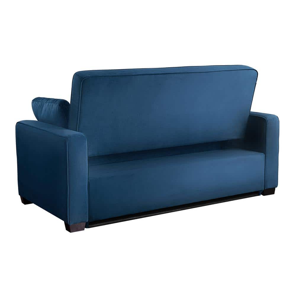 Navy Blue Tufted Queen Size Convertible Sofa with Wood Frame