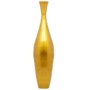 Tall 43 in. Modern Bamboo Narrow Trumpet Floor Vase - Elegant Home Decoration, Living Room Decor, Gold Large