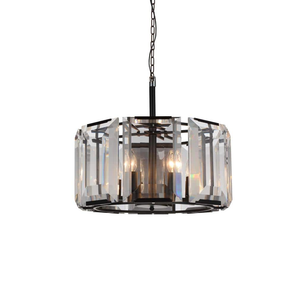 Black Metal and Glass Mini Drum Chandelier