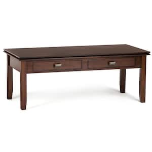 Artisan Solid Wood 46 in. Wide Rectangle Transitional Coffee Table in Russet Brown