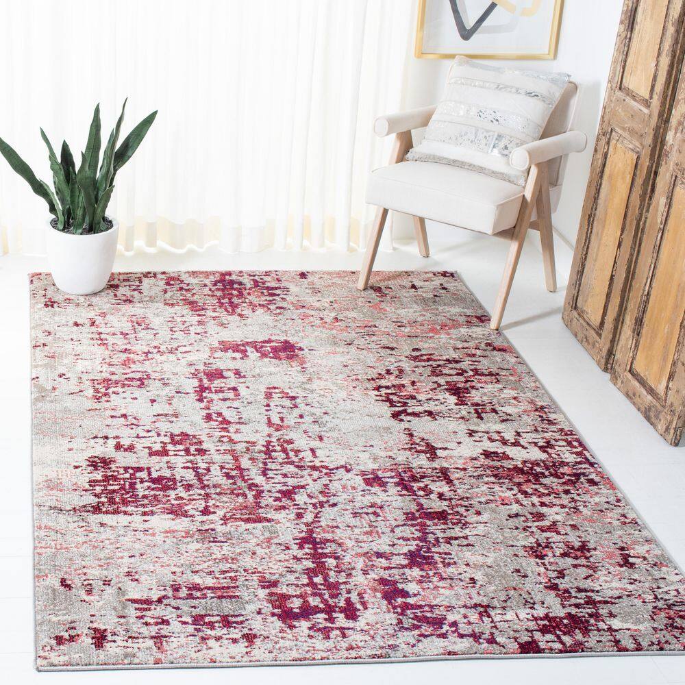 Beige and Purple Synthetic Square Area Rug 6'7"