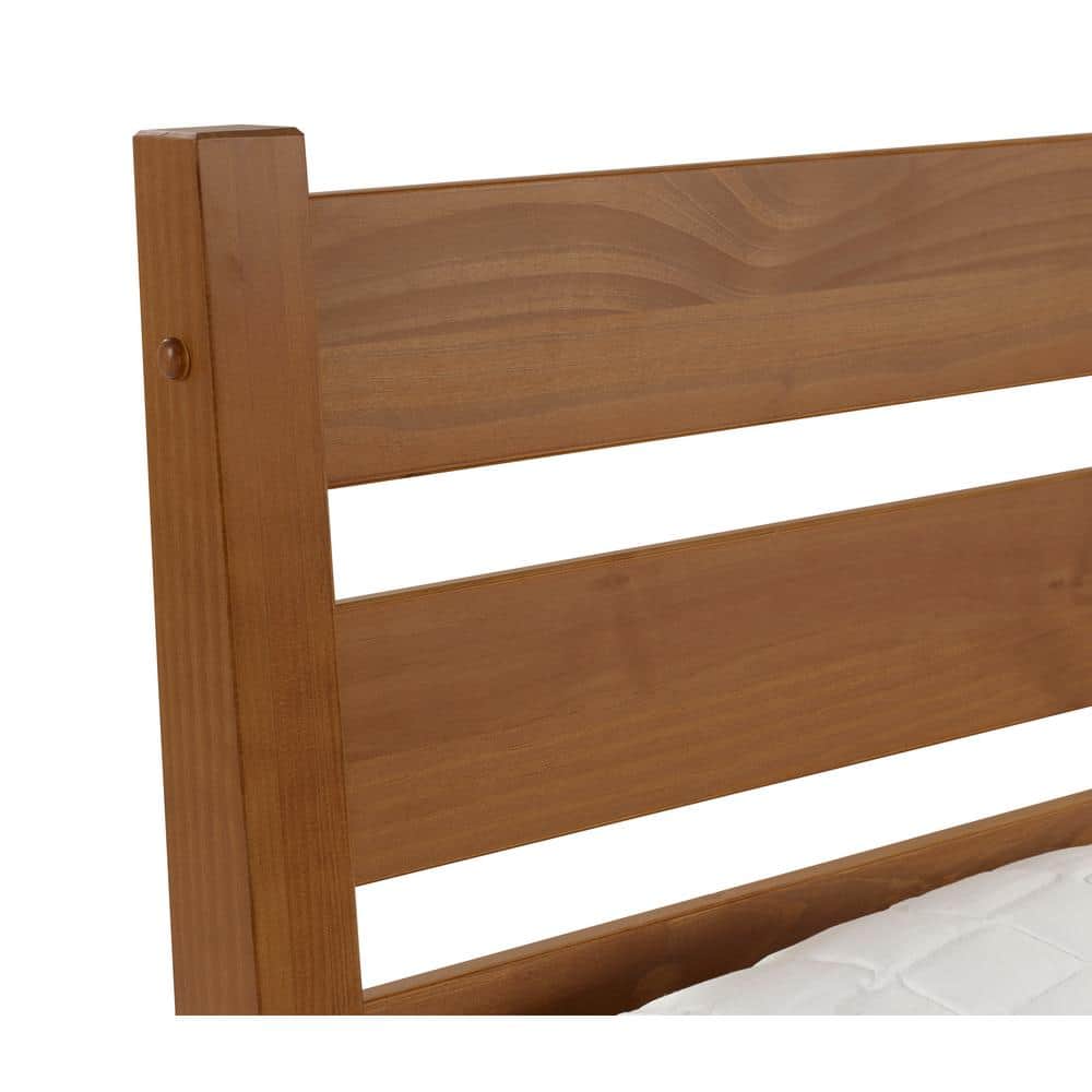 Castanho Brown Mid-Century Modern Queen Platform Bed with Slatted Headboard