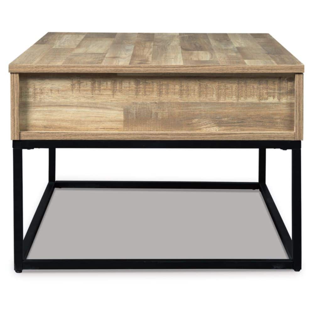 Urban Loft 36'' Beige & Black Rectangular Lift-Top Coffee Table with Storage