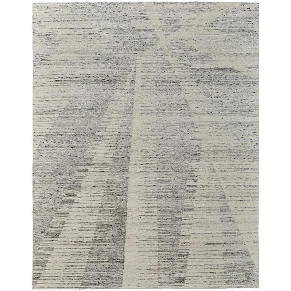 12 ft. x 15 ft. Ivory and Gray Abstract Hand Knotted Worn Faded Area Rug