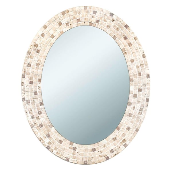 Deco Mirror 25 in. x 31 in. Travertine Mosaic Oval Mirror