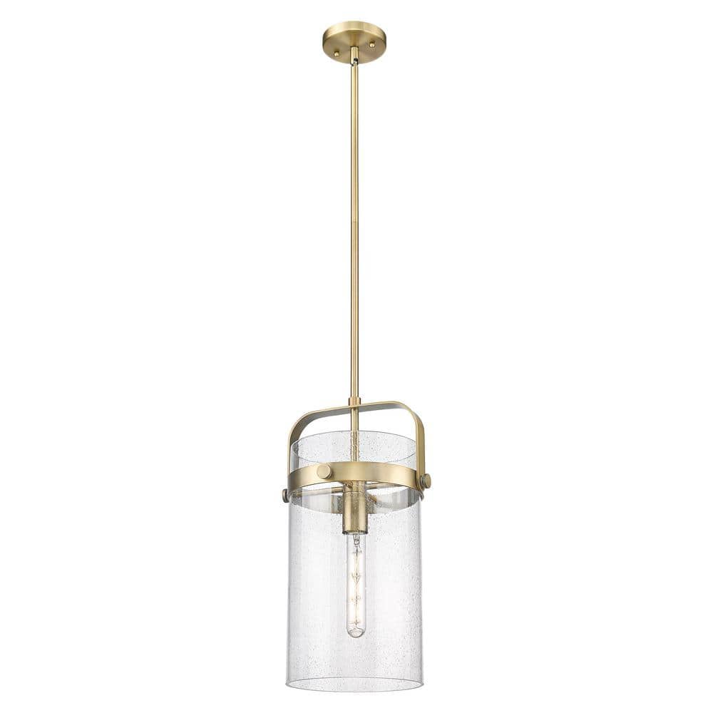 Pilaster 100-Watt 1-Light Brushed Brass Shaded Mini Pendant Light with Seeded Glass Shade price history on PriceWatchPro