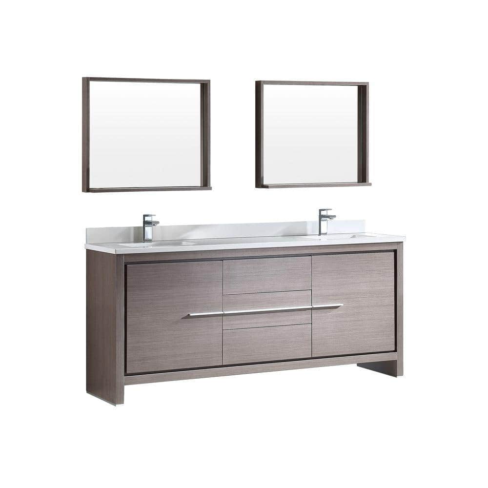Fresca Allier 72 In Double Vanity In Gray Oak With Glass Stone Vanity Top In White And Mirror Fvn8172go The Home Depot