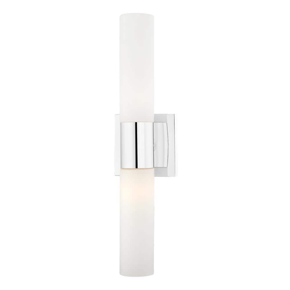 Aero Polished Chrome 2-Light Vanity with Etched Opal Glass