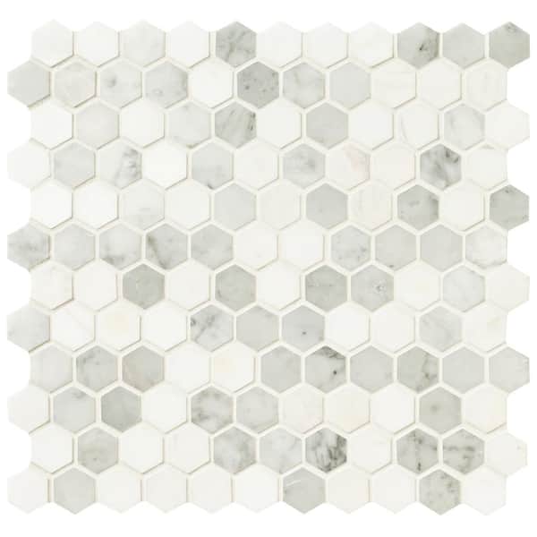 MSI Bianco Dolomite Tibi 12 in. x 12 in. x 0.39 in. Polished Marble Mesh-Mounted Mosaic Tile (9.6 sq. ft./Case)