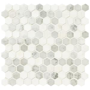 Bianco Dolomite Tibi 11.73 in. x 11.73 in. Polished Marble Mosaic Tile (9.6 sq. ft./Case)