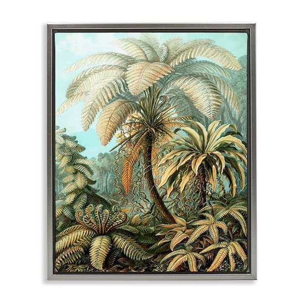 Stupell Industries Detailed Palm Tree Leaves by Graffi tee Studios Gray Floater Frame Nature Graphic Art Print 31 in. x 25 in.