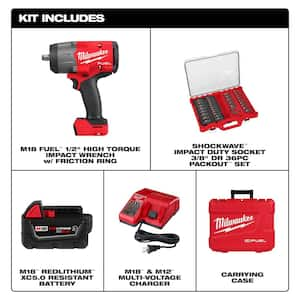 M18 FUEL 18V Lith-Ion Brushless Cordless High-Torque 1/2 in. Impact Wrench w/ Friction Ring Kit & Impact Socket Set