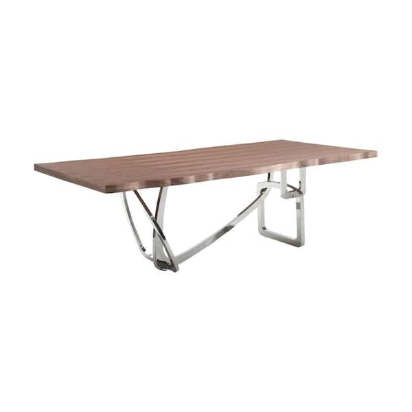 Ady Brown and Chrome Wood 43 in. Double Pedestal Open Dining Table Seats-8
