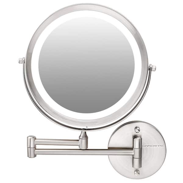 OVENTE 1.6 in. x 13.2 in. Lighted Magnifying Wall Makeup Mirror in Nickel Brushed