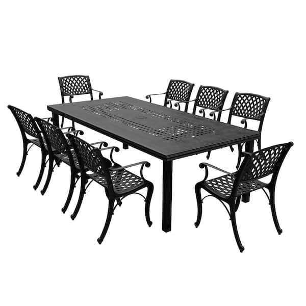 Oakland Living Black 9-Piece Aluminum Rectangular Mesh Outdoor Dining Set with 8-Chairs