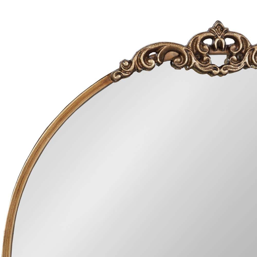 Antique Gold Arched Wall Mirror with Shelf and Ornate Garland